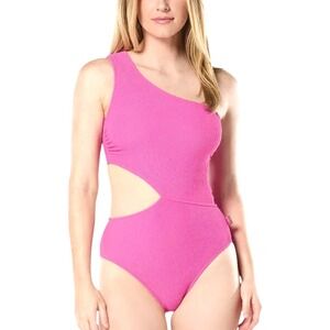 MICHAEL Michael Kors Ribbed One Shoulder Cutout One Piece‎ Swimsuit Cerise SZ 12